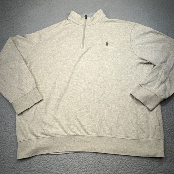 Polo Ralph Lauren Sweatshirt Mens XL Beige Half Zip Pullover‎ Quarter Zip Pony - Picture 1 of 14